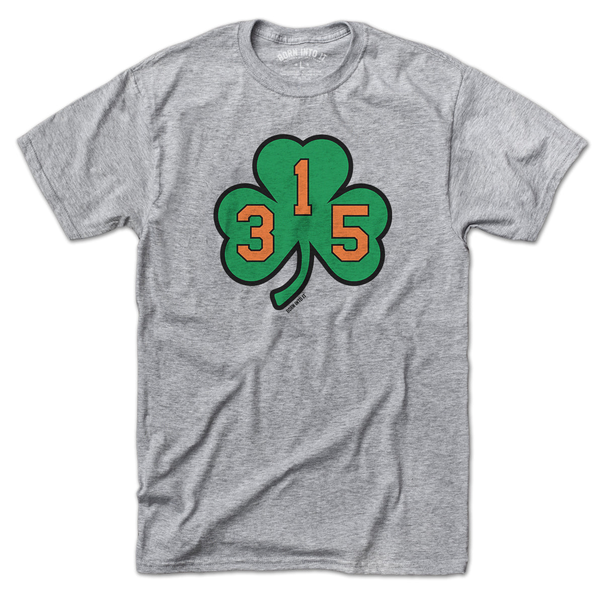 Syracuse Shamrock Area Code T-Shirt in gray, flat product view