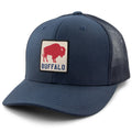 Born Into It Buffalo Town Square Classic Snapback Trucker Hat, front view showing square patch and mesh back design.