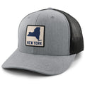 Born Into It New York Town Square classic snapback trucker hat with gray front panel and mesh back, adjustable fit.