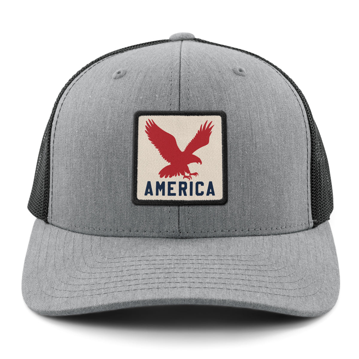 Born Into It America Eagle Town Square classic snapback trucker hat in gray with front logo design.