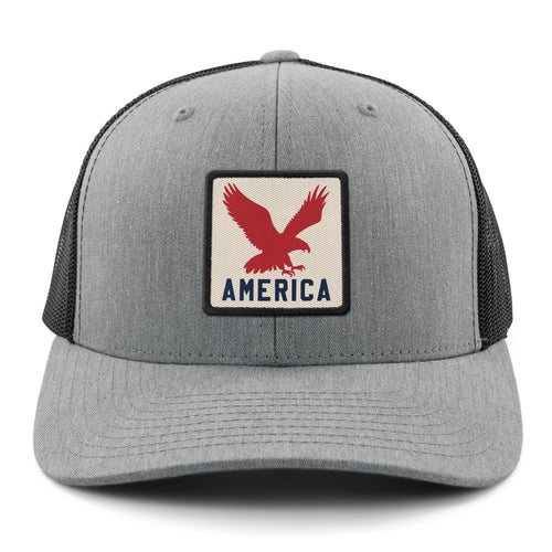 Born Into It America Eagle Town Square classic snapback trucker hat in gray with front logo design.
