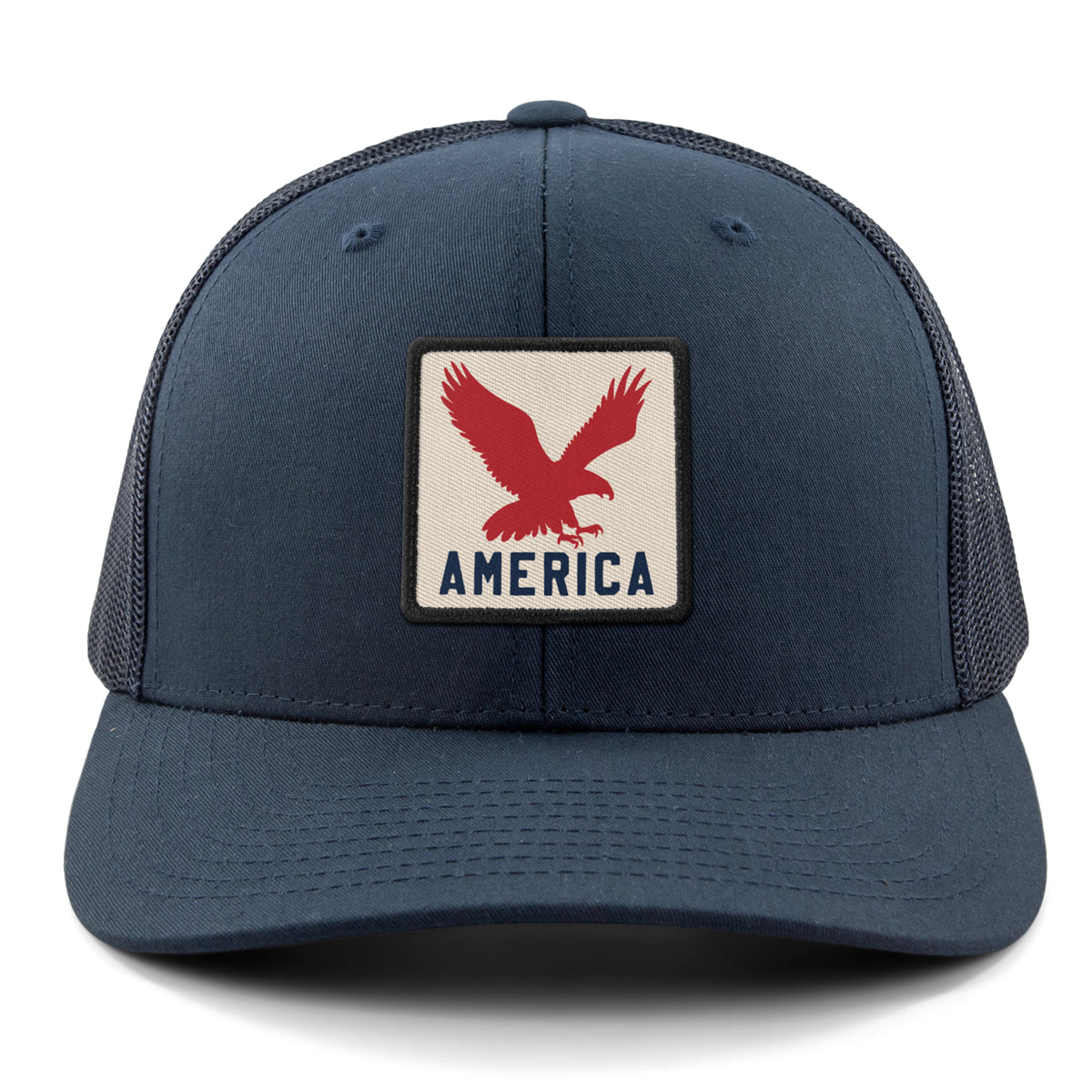 Born Into It America Eagle Town Square classic snapback trucker hat with front logo design, adjustable brim, and mesh back.