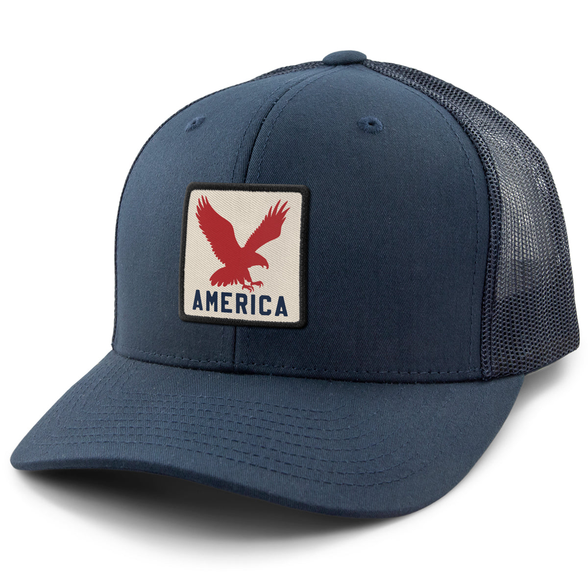Born Into It America Eagle Town Square classic snapback trucker hat with USA and New York embroidered design.
