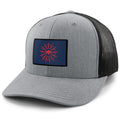 Born Into It Buffalo Freestyle Flag snapback trucker hat with gray front panel and adjustable snap closure, classic streetwear style.