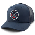 Born Into It Cleveland Ohio Crossroads Classic snapback trucker hat with embroidered logo, adjustable brim and mesh back for ventilation.