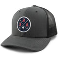 Born Into It USA Cross Clubs Classic Snapback Trucker Hat featuring a structured crown and mesh back in black and white.