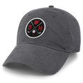 Born Into It Ohio Cross Clubs Patch dad hat showing embroidered patch on beige cotton hat.