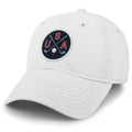White dad hat with USA Cross Clubs patch by Born Into It, featuring a casual baseball cap style and adjustable strap.