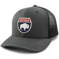 Born Into It Buffalo Town Square Classic Snapback Trucker Hat featuring a square logo patch and mesh back for ventilation.