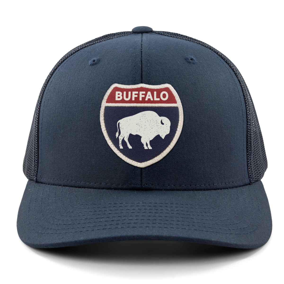 Born Into It Buffalo Interstate Sign classic snapback trucker hat with front logo and structured brim.