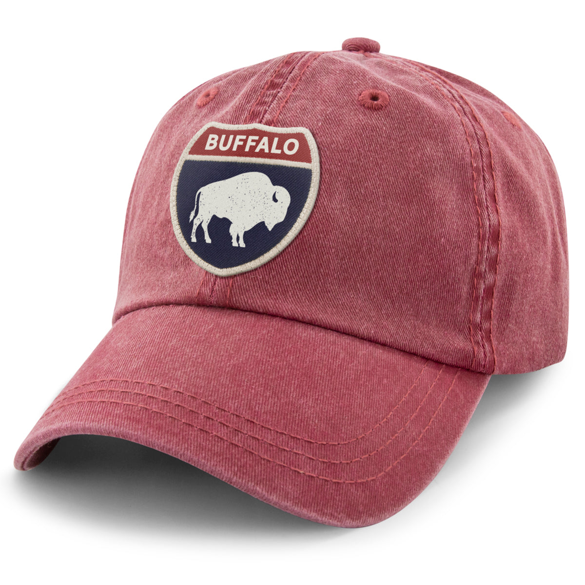 Born Into It Buffalo Interstate Sign Dad Hat, casual hat with embroidered interstate design, adjustable strap, in neutral colors
