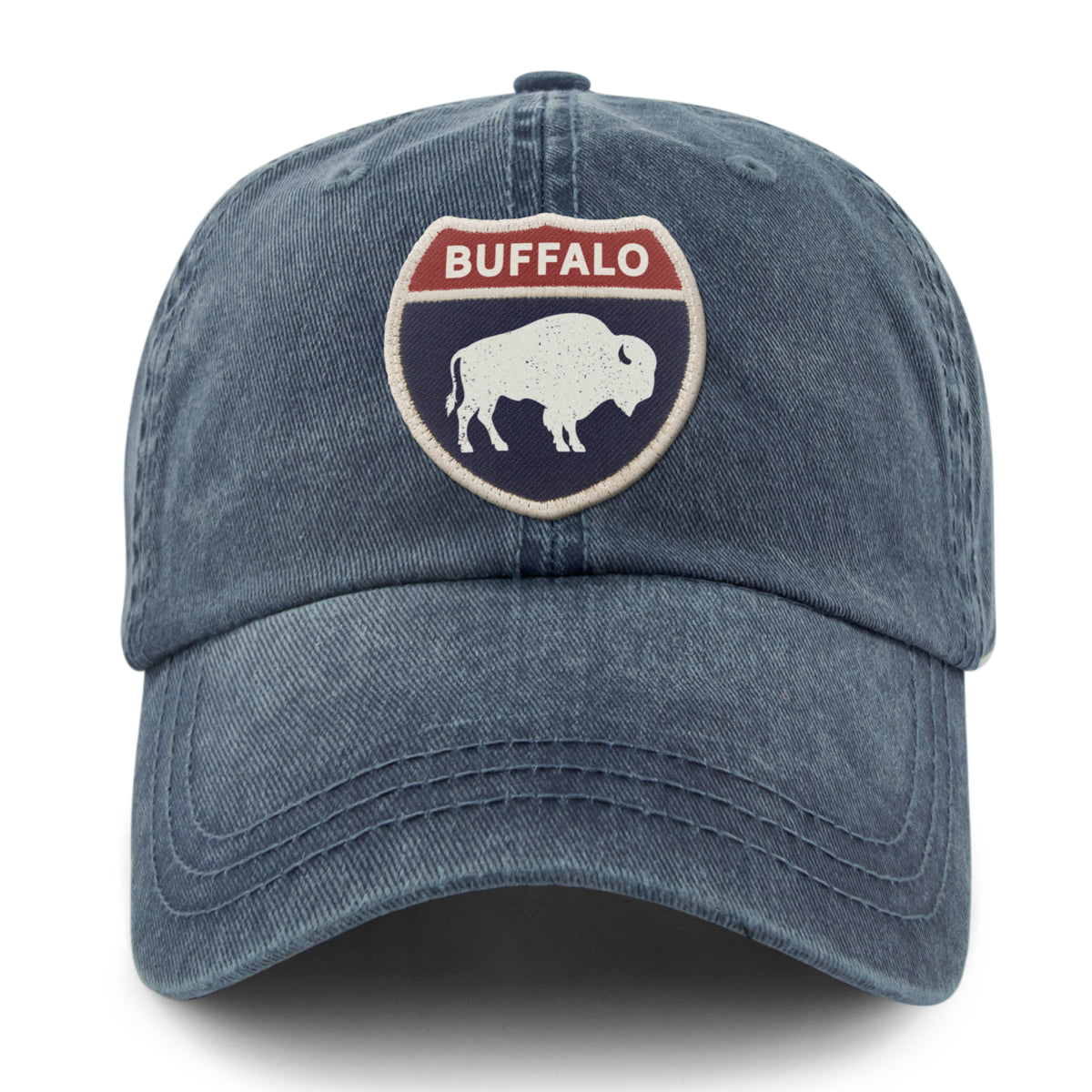 Born Into It Buffalo Interstate Sign Dad Hat with front embroidered design, casual cap for everyday wear.