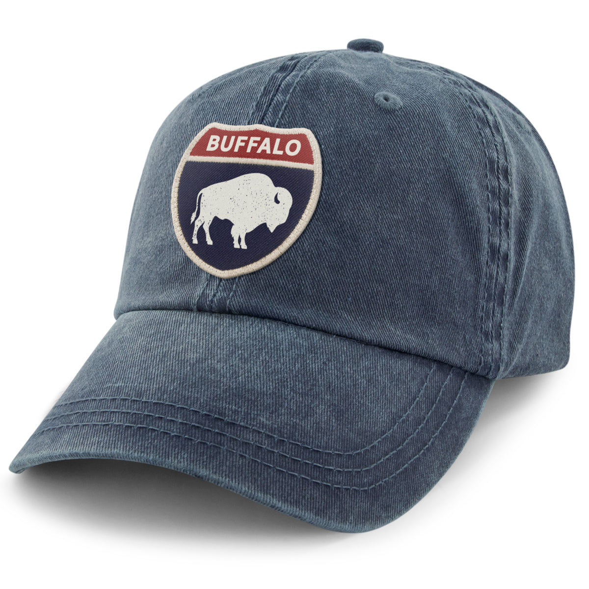 Born Into It Buffalo Interstate Sign Dad Hat, casual hat with embroidered interstate sign design and adjustable strap
