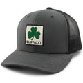 Born Into It Buffalo Shamrock Town Square classic snapback trucker hat with embroidered shamrock design and structured brim.