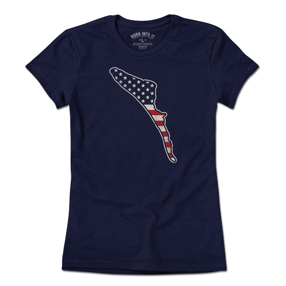 Born Into It Anna Maria Island Stars & Stripes T-shirt, featuring patriotic star and stripe design on soft cotton fabric.