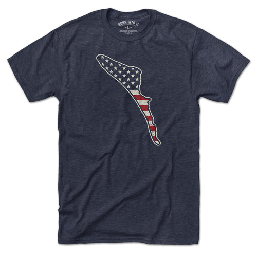 Born Into It Anna Maria Island Stars & Stripes T-shirt featuring patriotic design and soft cotton fabric.