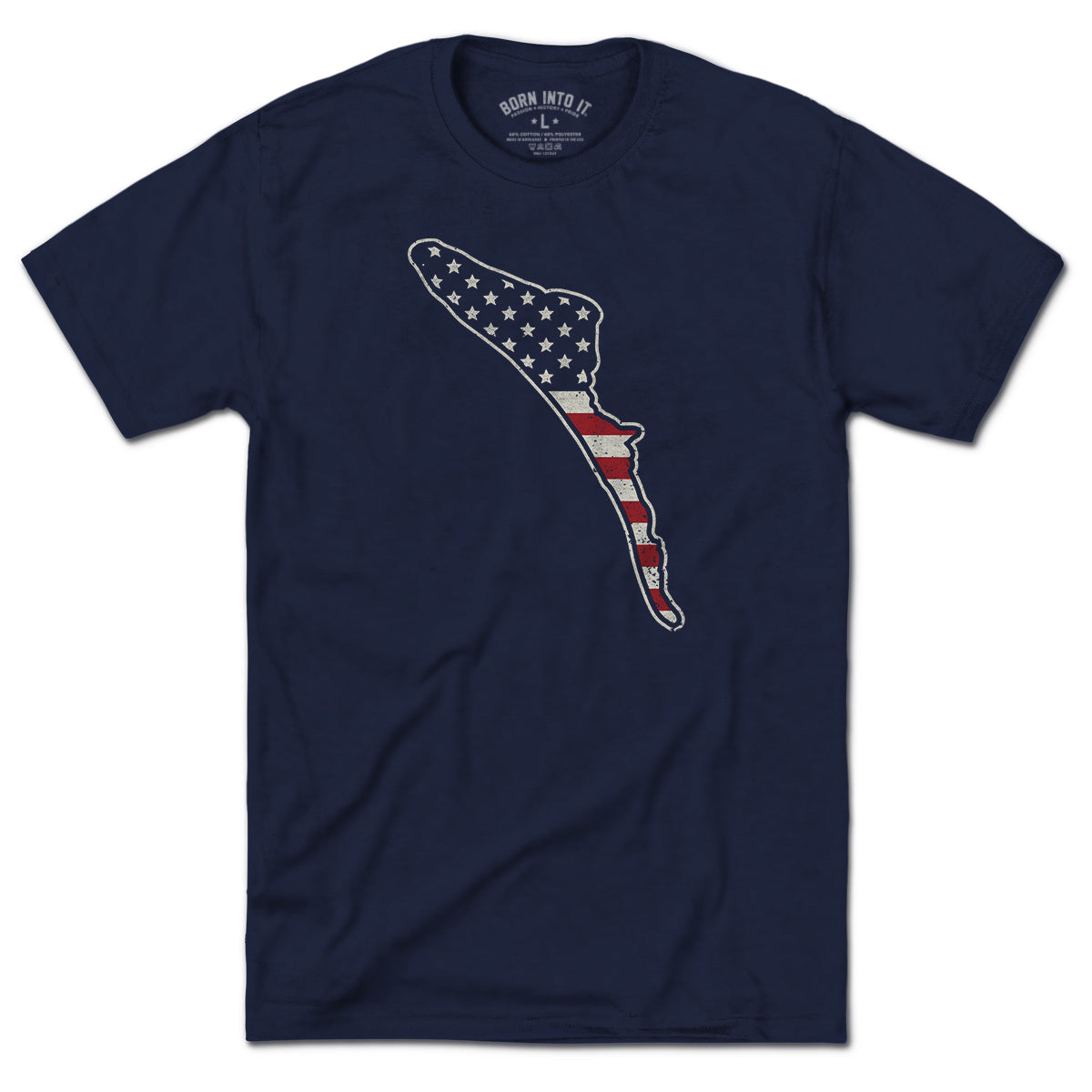 Born Into It Anna Maria Island Stars & Stripes T-shirt featuring patriotic star and stripe design on soft cotton fabric.