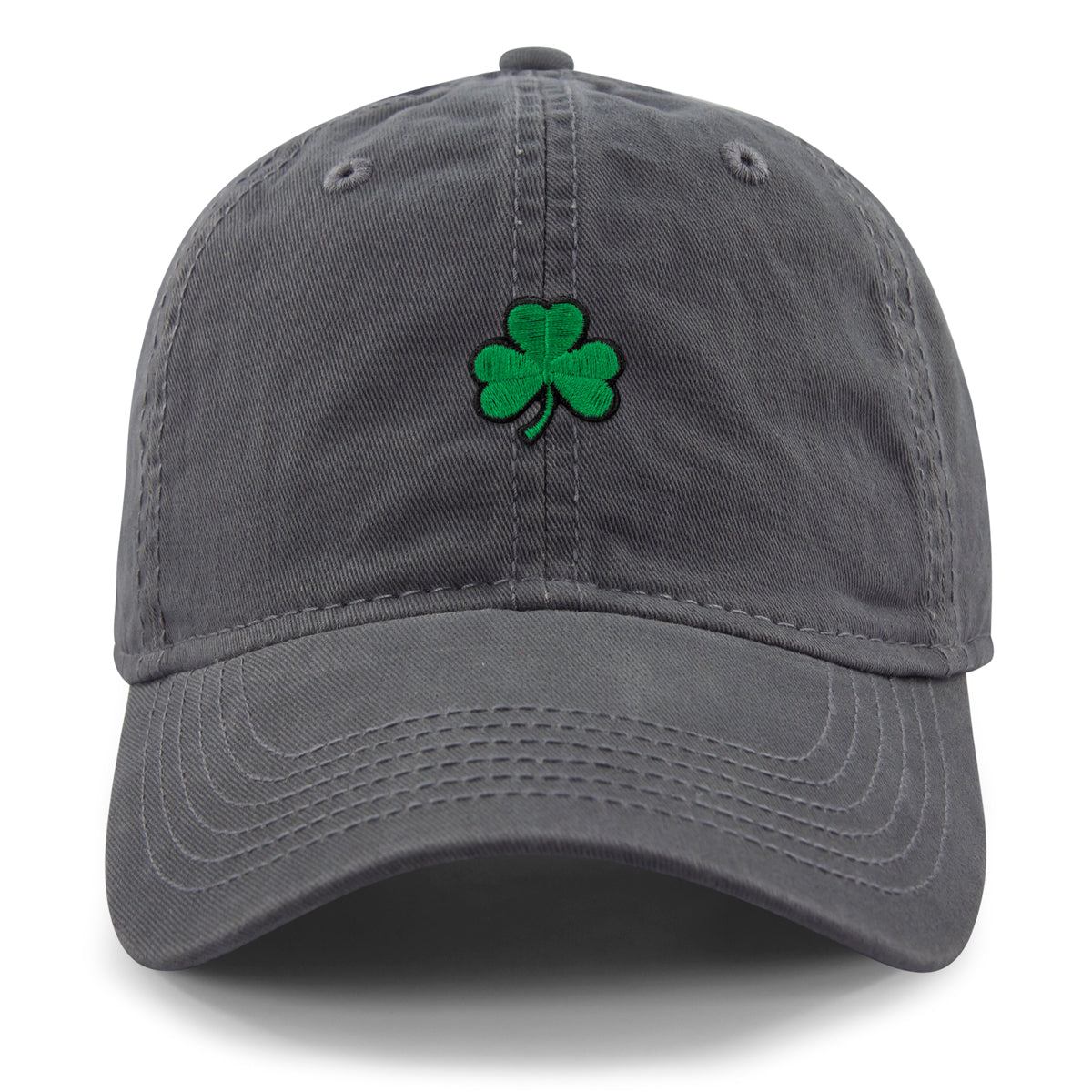 Born Into It Mini Shamrock Dad Hat in gray, front view with embroidered shamrock design