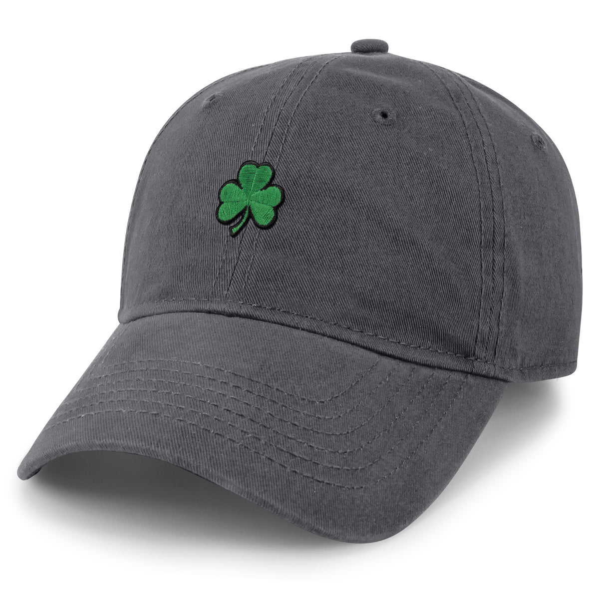 Born Into It Mini Shamrock Dad Hat in gray, embroidered shamrock design on front