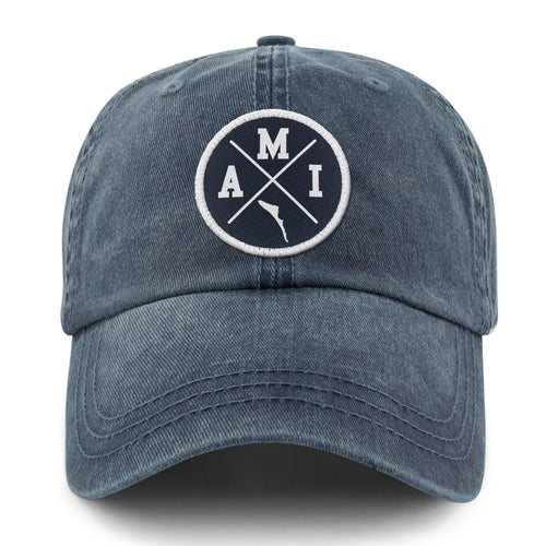 Born Into It Anna Maria Island Crossroads dad hat with front logo, casual unisex hat in neutral tones.