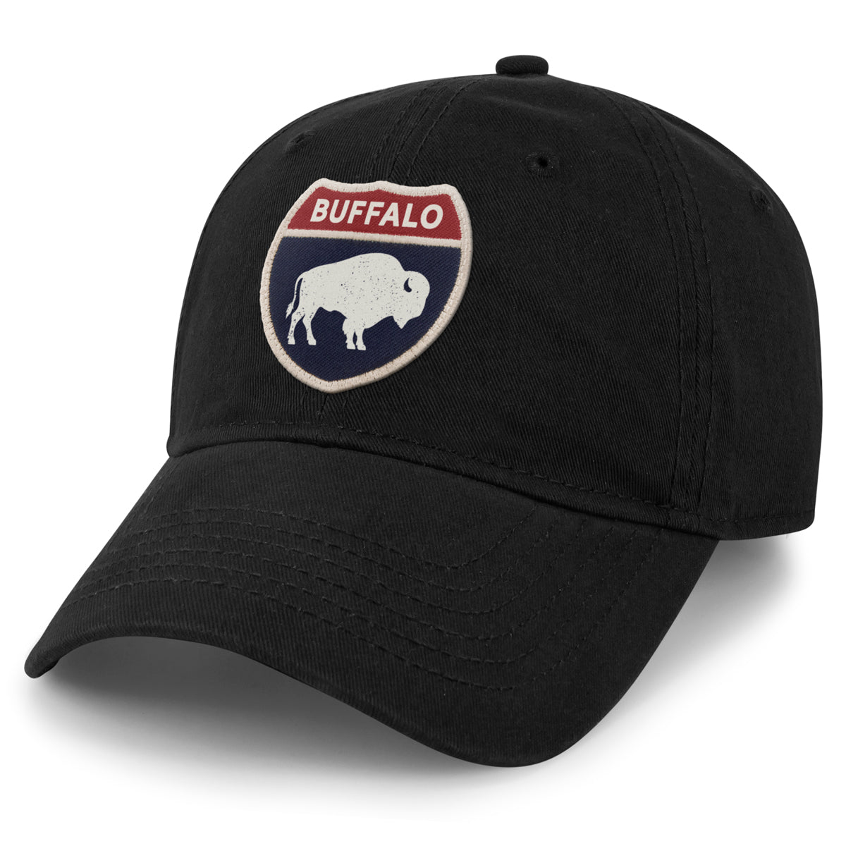 Black Buffalo Interstate Sign Dad Hat by Born Into It, featuring a front graphic design and adjustable strap.