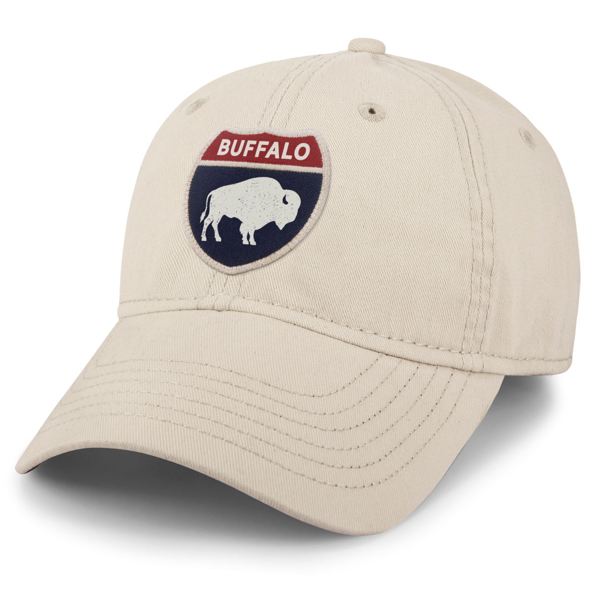Born Into It Buffalo Interstate Sign Dad Hat with adjustable strap and embroidered design on classic baseball cap style.