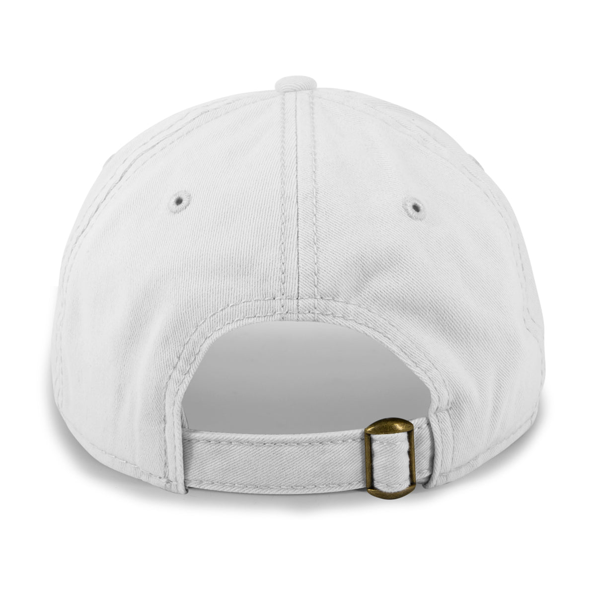 Born Into It Template Dad Hat showing the back with adjustable strap and embroidered logo on a white casual hat.