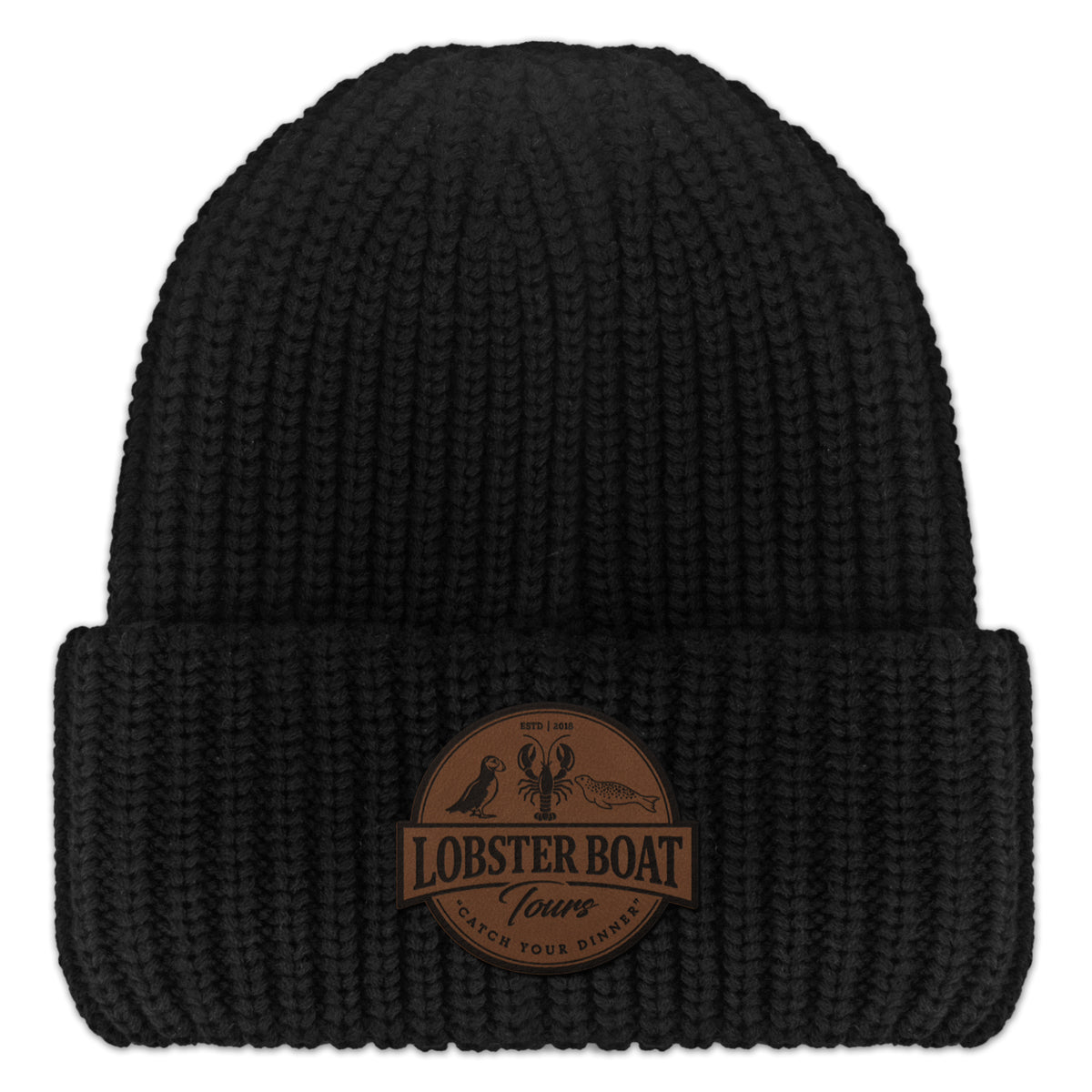 Lobster Boat Tours Leather Patch Chunky Knit
