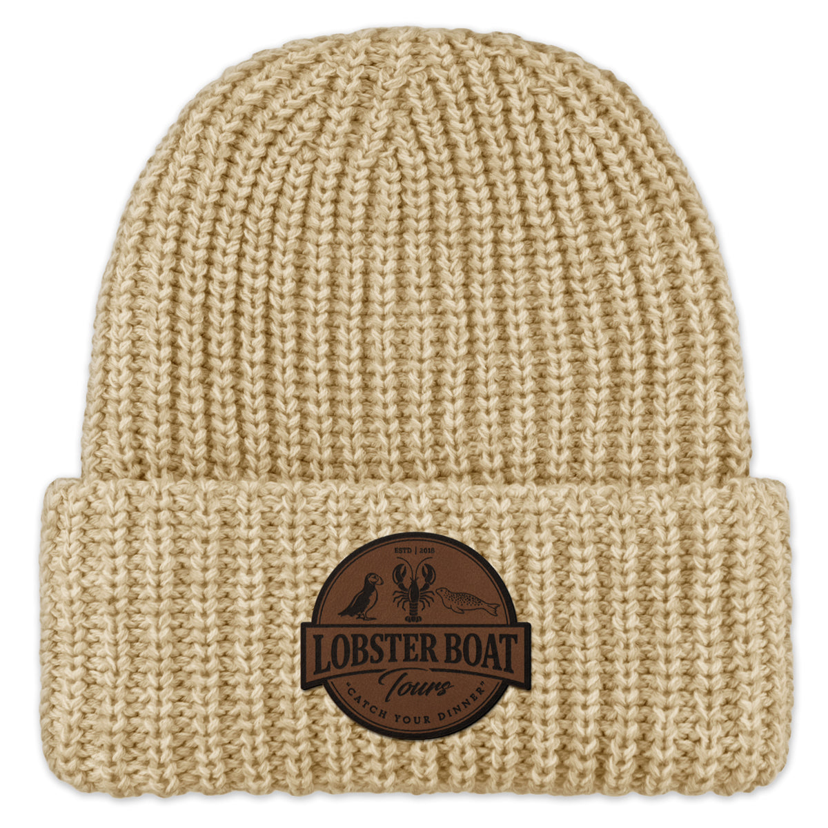Lobster Boat Tours Leather Patch Chunky Knit, front view